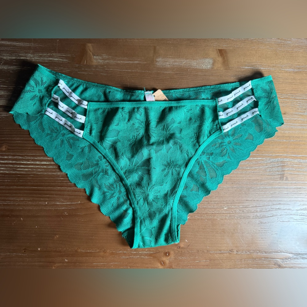 PINK Victoria's Secret Emerald Green Lace Bikini Bottoms